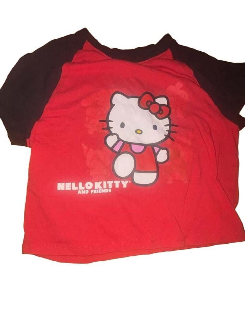 Sanrio Hello Kitty and Friends T-Shirt Size XL Red Black Graphic Cropped